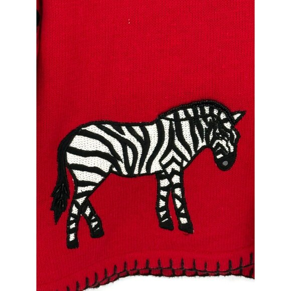 Ronnie Salloway Womens Red Knit Cardigan‎ Zebra Pattern M - Picture 6 of 8